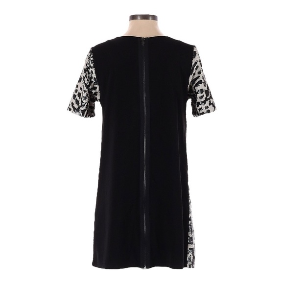 Gianni Bini Animal Print Ivory Sequin Shift Short Sleeve Mini Dress Size L - Picture 3 of 9